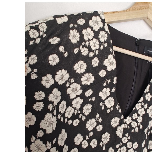Club Monaco Fit & Flare‎ Jacquard Mini Dress Floral Black White Cream 6 New - Picture 5 of 11